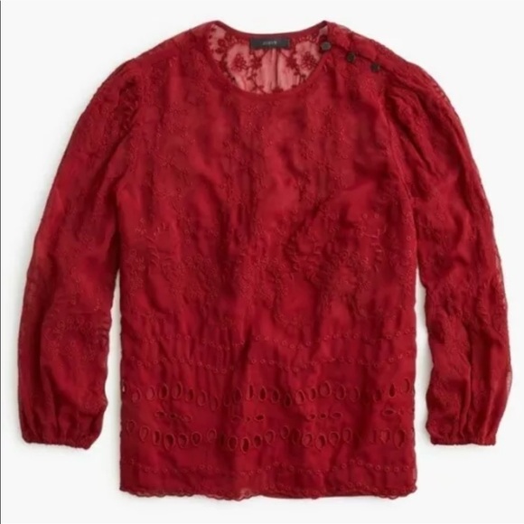 J Crew Mixed Embroidery Shirt Lace Top Red NWT XS - Picture 5 of 10